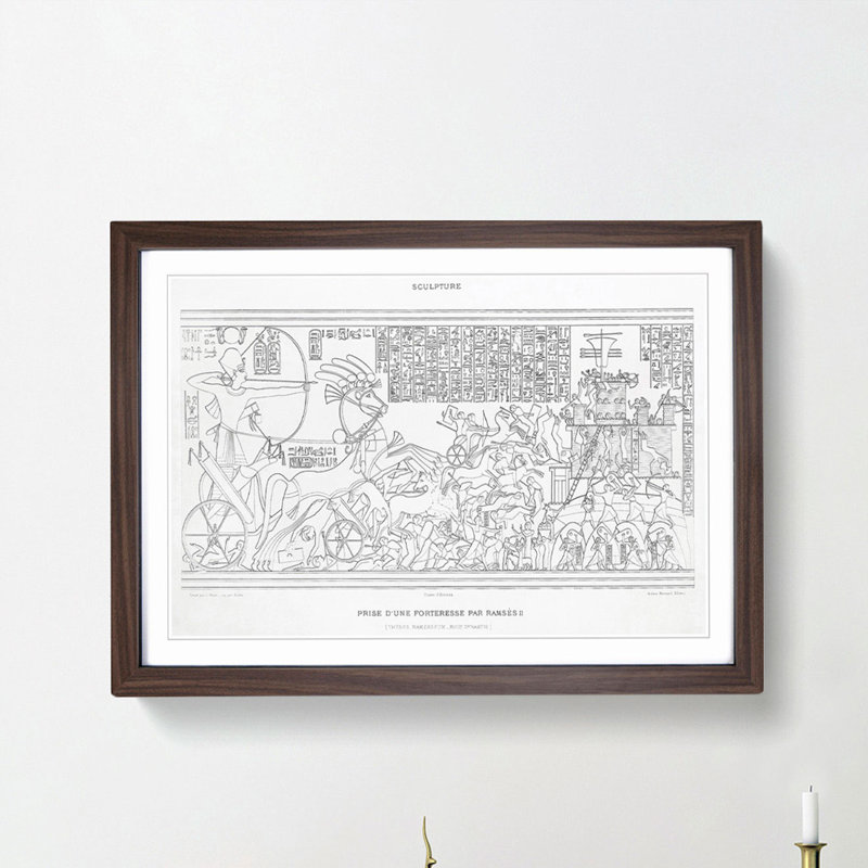 Ramses II Fortress Capture by Emile Prisse D'Avennes - Picture Frame Drawing Print, 27cm H x 36cm W x 2cm D, Walnut Framed