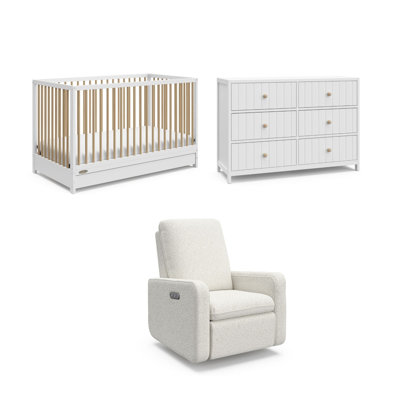 Ensemble de chambre de bébé convertible 5 en 1 avec tiroir, commode 6 tiroirs et fauteuil inclinable électrique Teddi