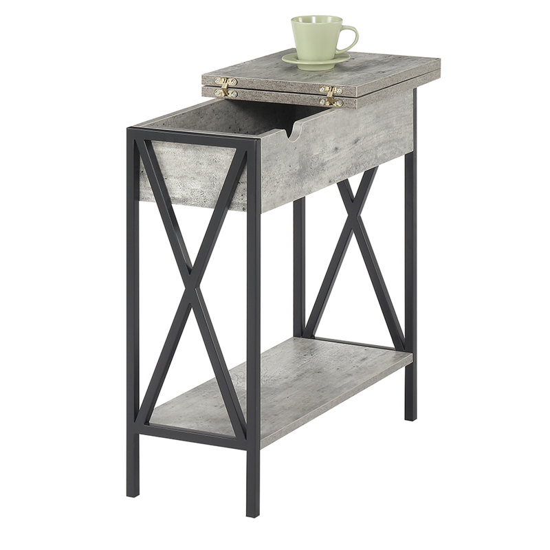 Table de bout Ariyana avec prises intégrées et ports USB, Plateau en imitation bouleau / base noire