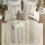 Ensemble d'édredon 3 pièces en taupe double / grand - 100% coton, rayures alternées, rembourrage, garniture, entretien, lavage