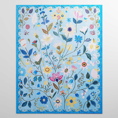 Nature Voja Floral Non-Slip Machine Washable Colorful Modern Area Rug in Blue for Living Room, Bedroom, Hallway Runner, Entryway Rugs