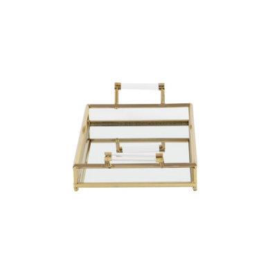 CosmoLiving by Cosmopolitan Gold Metal Mirrored Tray with Acrylic Handles 22" x 12" x 5"