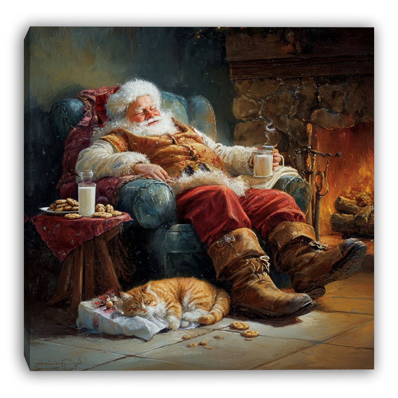 Toile Cozy Fireplace Santa, H 12 po x l 12 po