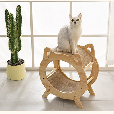 Fairela - Grattoir pour chat rond en bois avec patins à gratter