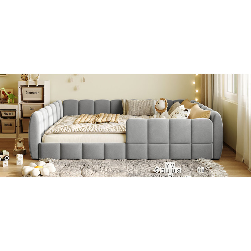 Lit double tapissier en velours double, gris / vert / orange, Gris