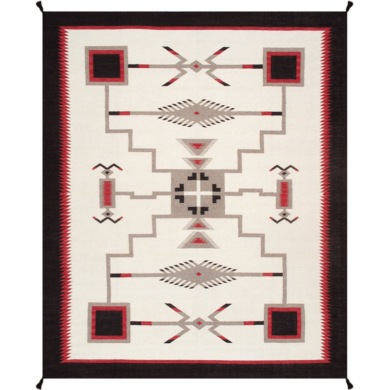 Tuscany Geometric Handmade Flatweave Rectangle 8'2" x 9'10" Wool Area Rug in Ivory/Red/Black