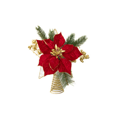 Poinsettia en velours et étoile rouge pour sapin de Noël
