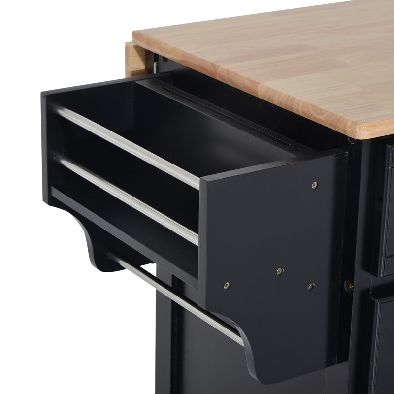 Chariot de cuisine en bois massif avec roues verrouillables de 57,5 po Bundrage, Noir