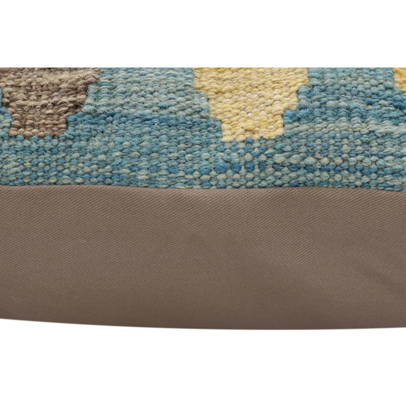 Coussin en kilim Tribal Miller, H 20 po x l 20 po, Bleu / rouille / beige / vert