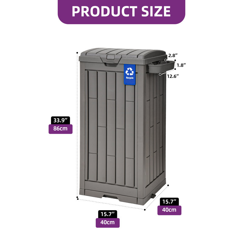 Balconera 38 Gallon Outdoor Trash Can, 38 Gallon, Brown