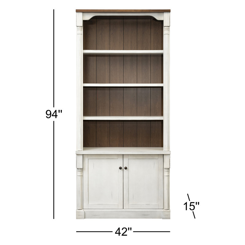 Durham 94" Traditional White & Brown Wood Bookcase with Doors