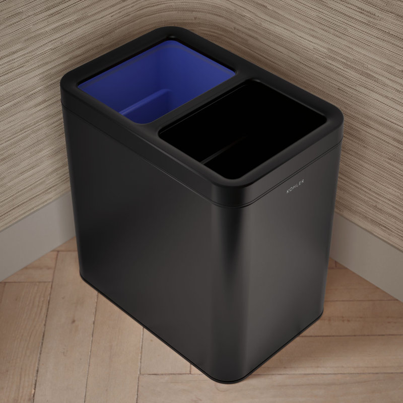 22-Liter Dual-Compartment Open-Top Trash Can, Black Stainless