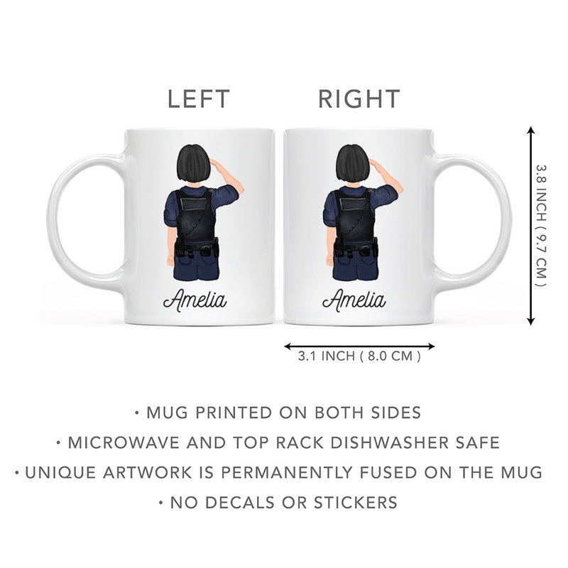 Tasse à café personnalisée, Blanc / noir, femme, agent de police 22, Oui