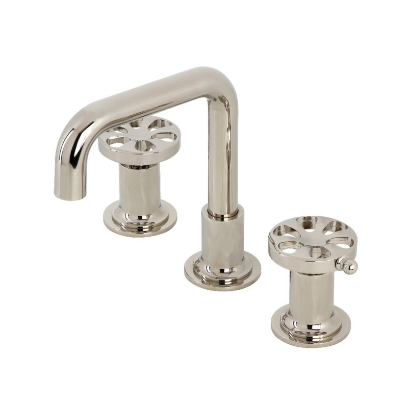 Kingston Brass Belknap Two-Handle 3-Hole Deck Mount Widespread Bathroom Faucet with Push Pop-Up Drain, Polished Nickel