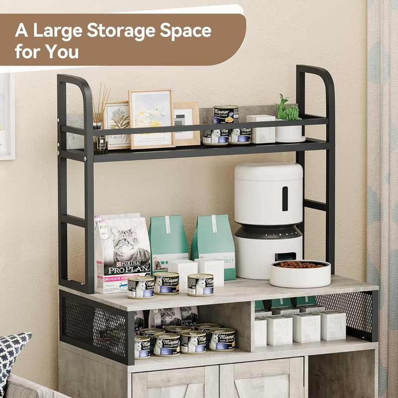 Gray MDF and Iron Cat Litter Box Enclosure with Shelves