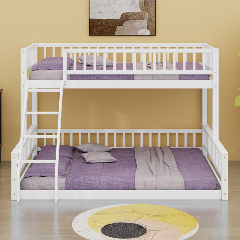 Lit superposé convertible en bois avec échelle et garde-corps, Blanc