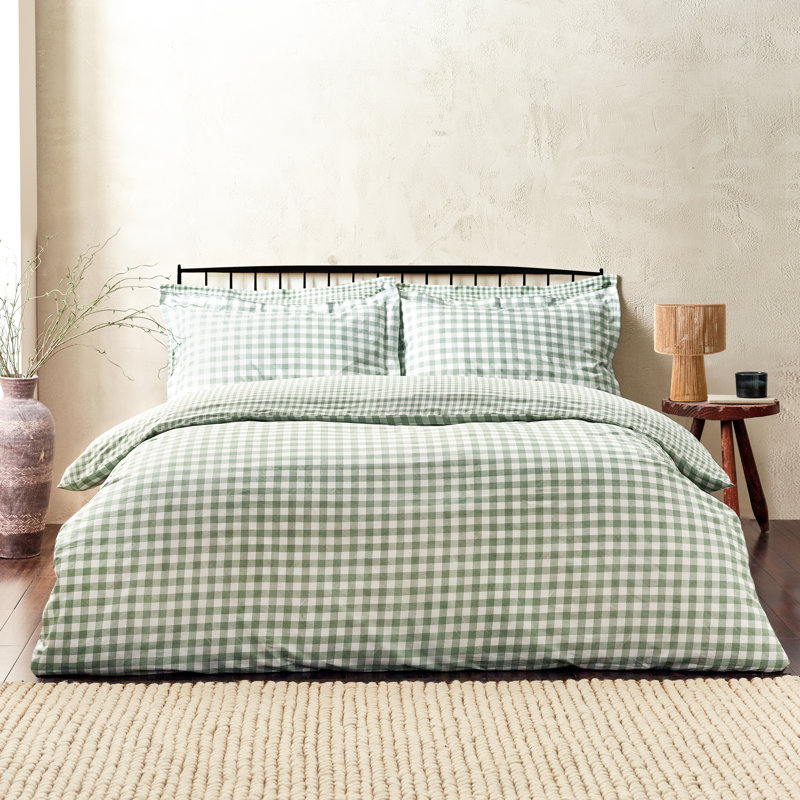 Barton Gingham Check Duvet Cover Set, Double Duvet Cover + 2 Standard Pillowcases, Green/White