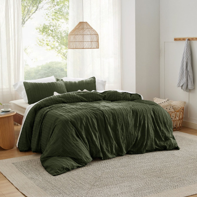 Essential Bedsure Shabby Elegance Striped Tufted Duvet Cover GentleSoft™️, King Duvet Cover + 2 King Pillowcases, Olive Green