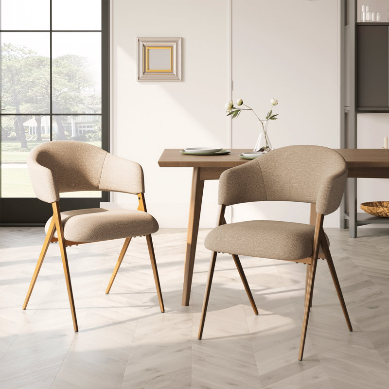 Chaise de salle à manger rembourrée à coussins épais de 3,54 po avec pieds en métal d'aspect bois, Taupe