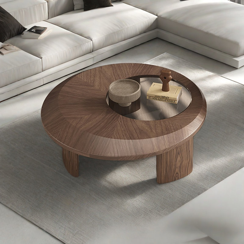 Table basse ronde de couleur noyer