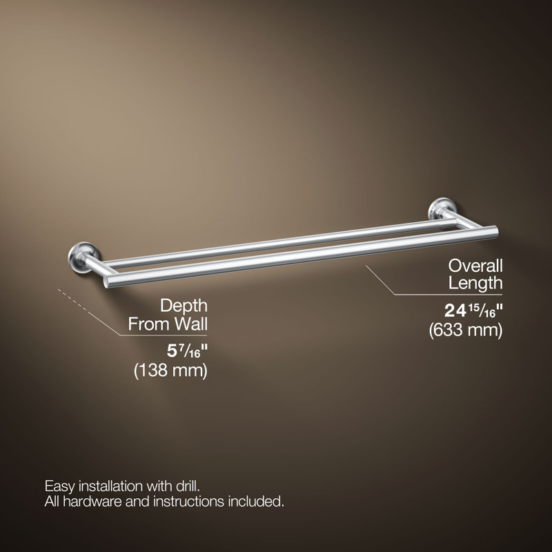 Purist® Double 24" Wall Mounted Towel Bar, Polished Chrome