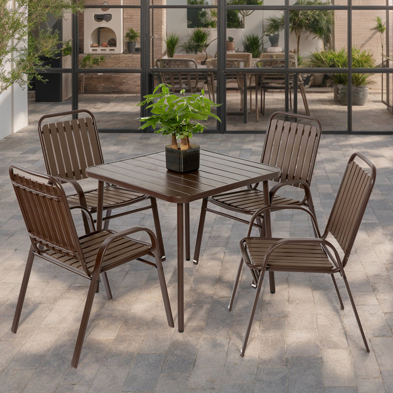 5 chaises et table de salle à manger d'extérieur - Brun pour les occasions de jardin patio