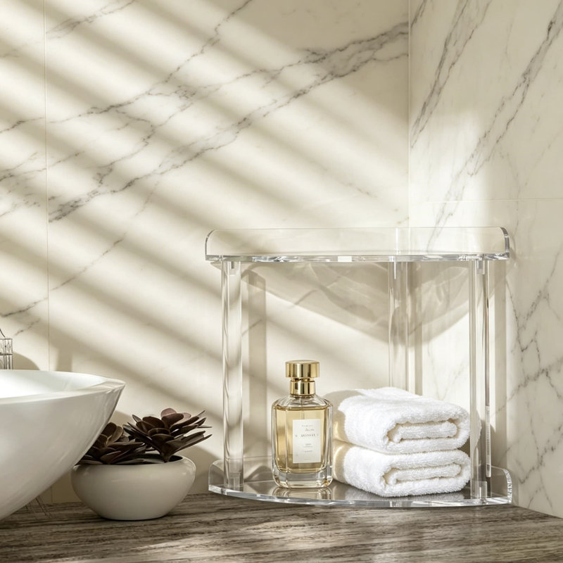 Organisateur de coin de salle de bain à 2 niveaux en acrylique transparent, plateau de coiffeuse de comptoir pour maquillage et parfum, tablette de rangement autoportante pour la salle de bain, la chambre à coucher et la cuisine