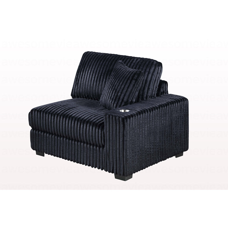 Fauteuil de salon modulaire 1pc RAF avec accoudoir porte-gobelet en velours côtelé noir