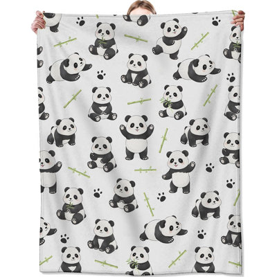Cute Panda Flannel Blanket, Soft Cozy Throw with Playful Animal, Lightweight Blankets for All Seasons, Cartoon Wildlife Home Sofa Bed Decor and Gifts , 80x60 Inch