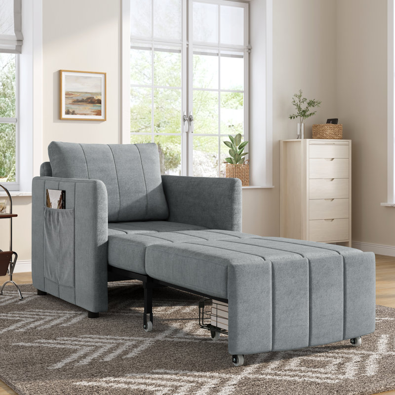 3-in-1 Convertible Accent Chair with Pillow, Adjustable Recline,Chenille Fabric, Gray