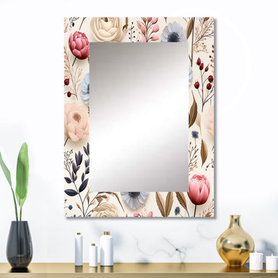 Berngar Ethereal Botanicals Ranunculus Pattern - Floral Wall Mirror, Cottage Decorative Mirror, Printed Metal Art