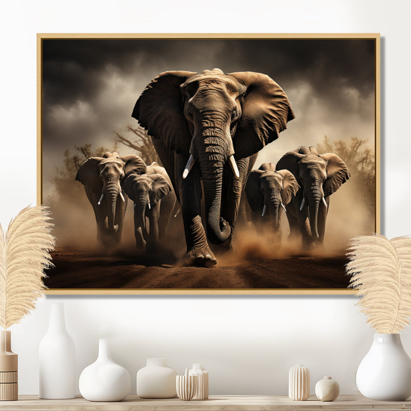 Éléphant harmonie en monochrome III - Éléphant, reproduction sur toile encadrée, H 12 po x l 20 po x P 1 po