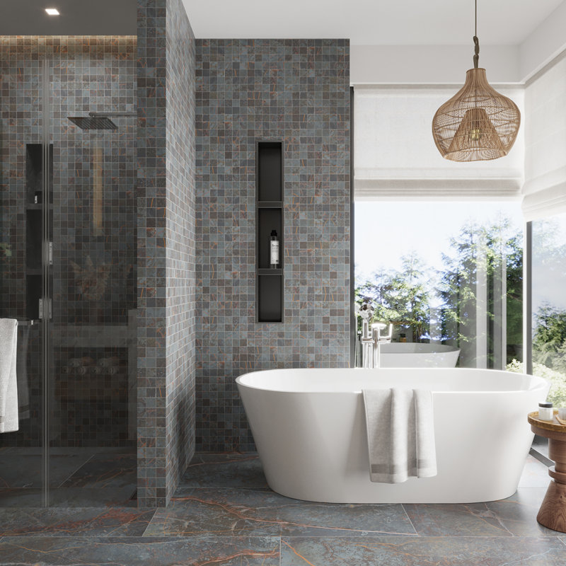 Pinnacle 12 po x 12 po Carreau de mosaïque de mur et de plancher en porcelaine veineuse bleu foncé / bleu foncé mat (paquet de 10,76 pieds carrés) - paquet de 11