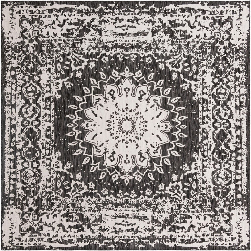 Tapis noir et blanc Contemporary Hitchens, Carré 10 pi