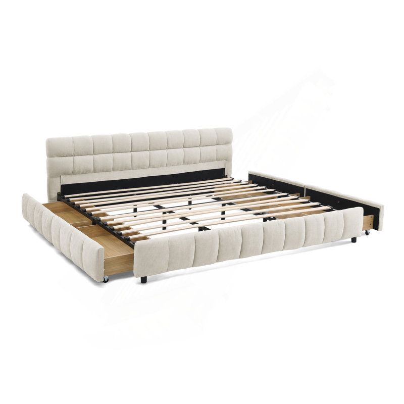 Structure de lit tapissier californien avec tissu épais, lit plateforme en chenille avec tête de lit et structure solide. Aucun sommier tapissier requis
