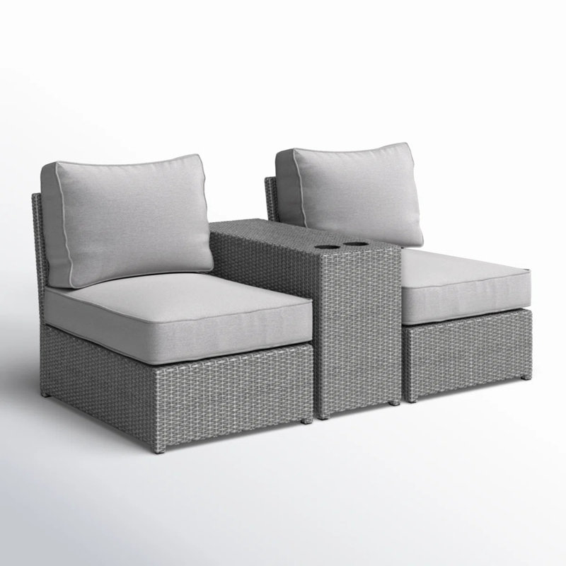 Ensemble de conversation en osier 2 personnes avec coussins LSI All Weather - aucun assemblage requis