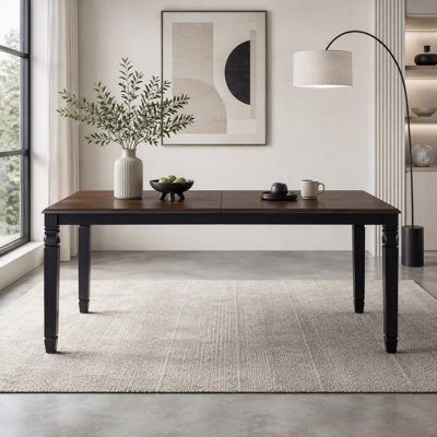 Extendable Dining Table 59 to 77 Inches with Rubberwood Legs