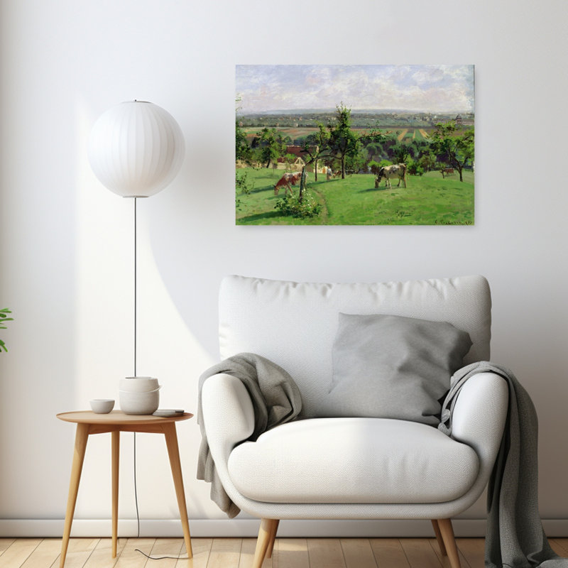 Hillside Of Vesinet, Yvelines, 1871 Impressionist Abstract Contemporary Cow Animal Landscape Wall Art Print by Camille Pissarro - Wrapped Canvas Print