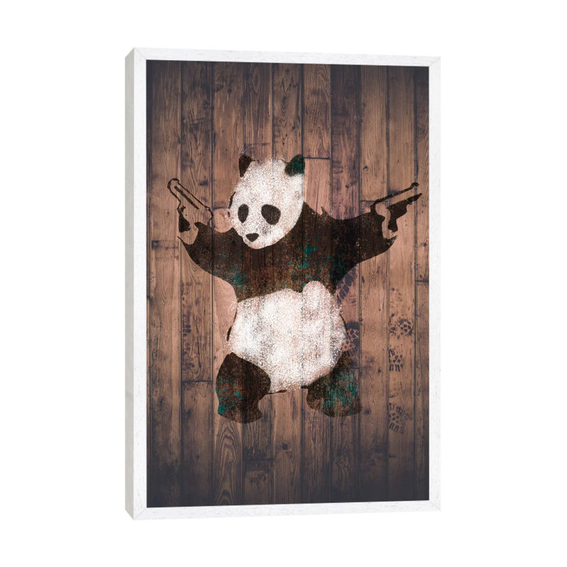Panda With Guns - Print on Canvas, 101.6 cm H x 66.04 cm W, White Floater Framed