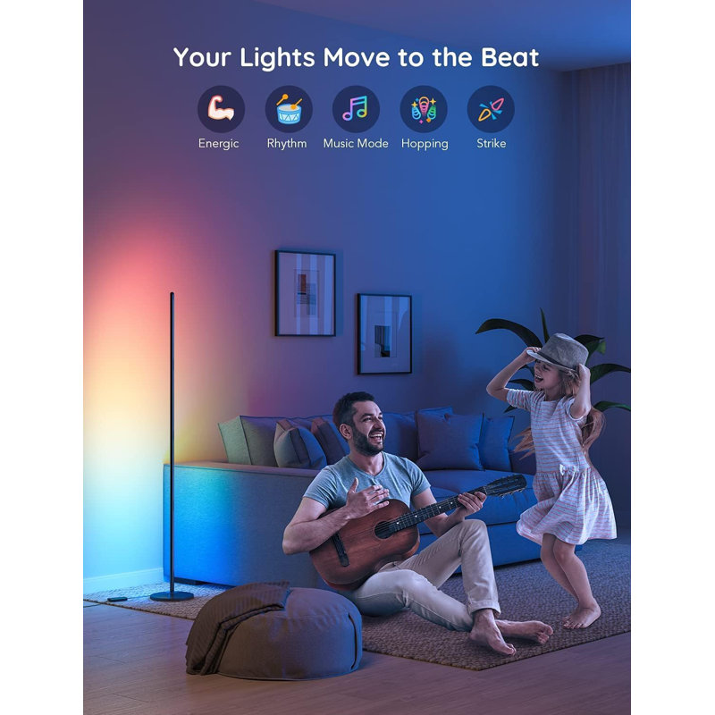RGBIC Floor Lamp, LED Corner Lamp Works With Alexa, 1000 Lumen Smart Modern Floor Lamp With Music Sync And 16 Million DIY Colors, Color Changing Standing Lamp For Bedroom Living Room