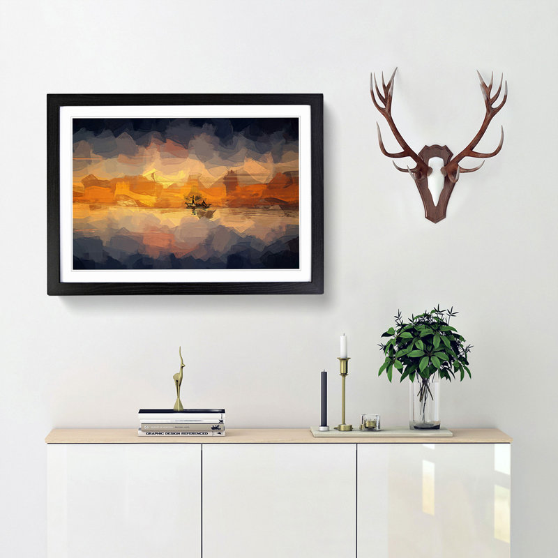 A Boat at Sunset in Abstract - Picture Frame Graphic Art Print, Black Framed, 36cm H x 48cm W x 2cm D