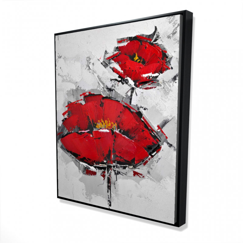 Texturized Red Poppies Print On Canvas