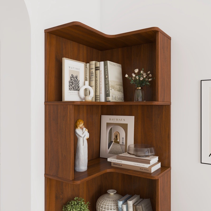 5 Tier Corner Bookcase With LED Lights For Home Office, Walnut
