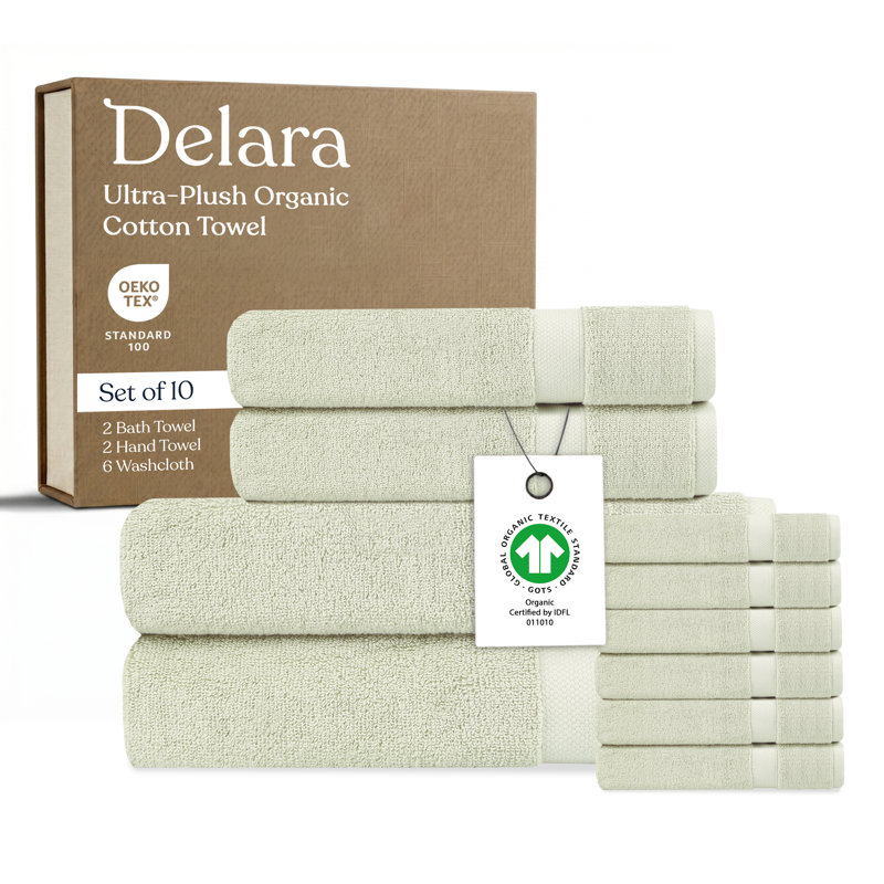 Ensemble de 10 serviettes en coton Delara, Teinté vert