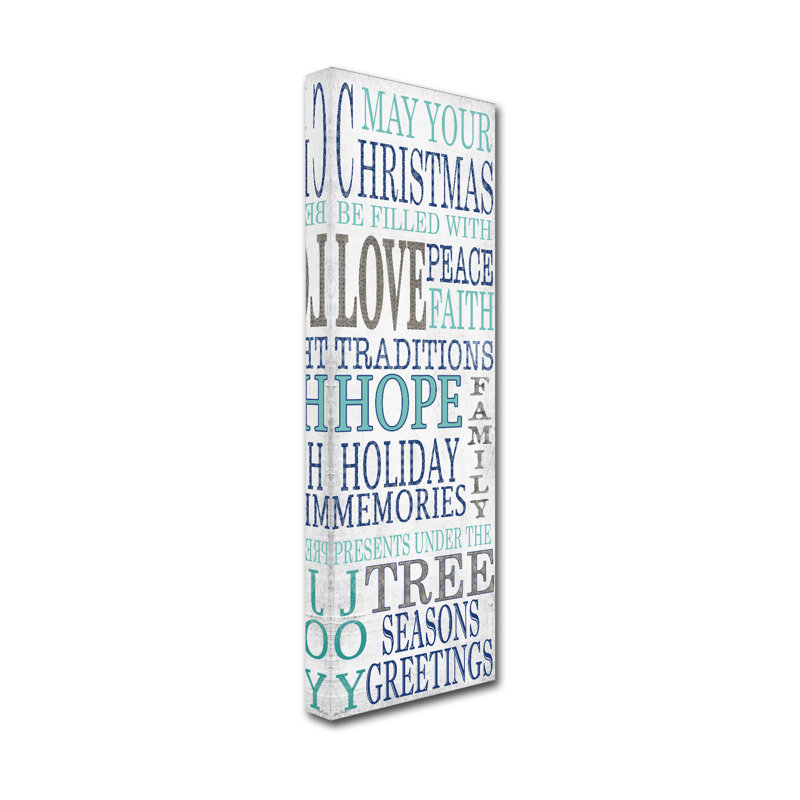 « espère blue christmas », art textuel sur toile tendue, H 24 po x l 8 po