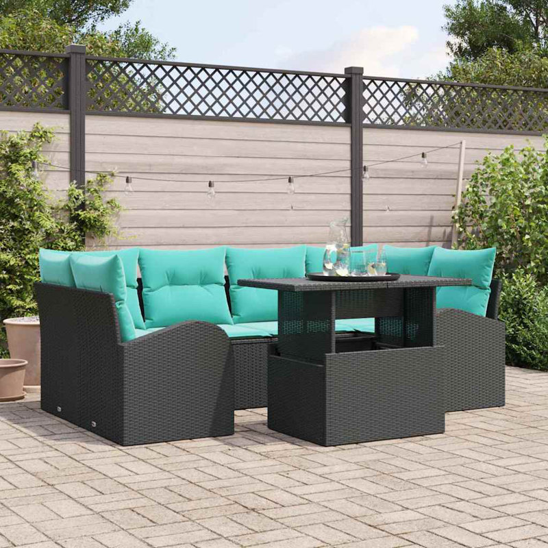 vidaXL Garden Sofa Set with Cushion 7 pcs Black and Turquoise