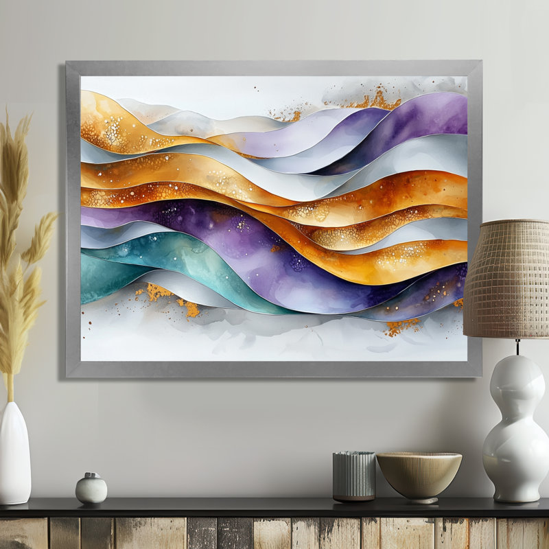 Lavande abstraite et motifs voilés d'hiver II - art abstrait au trait, paysage mural, Argent argent, H 30 po x l 40 po