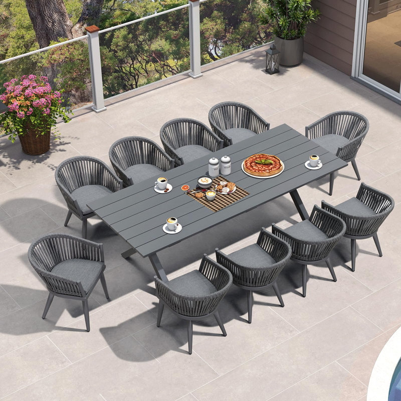 Patio Dining Set with Rectangular Table , Cushions Included, 10