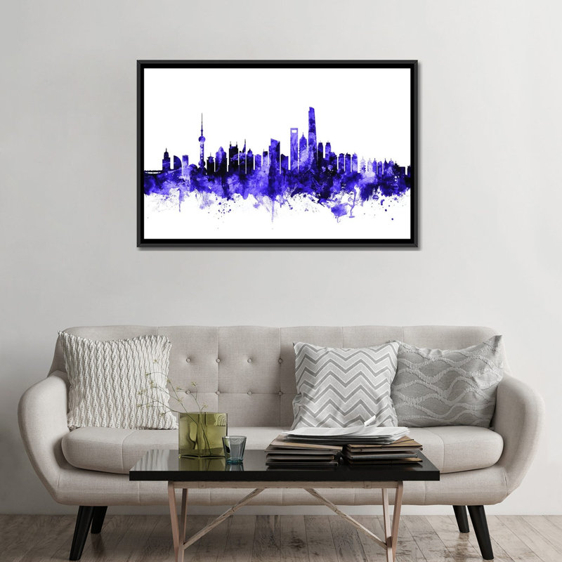 « shanghai, china horizon » par michael tompsett, reproduction d’impression sur toile tendue, H 32 po x l 48 po x P 1,5 po