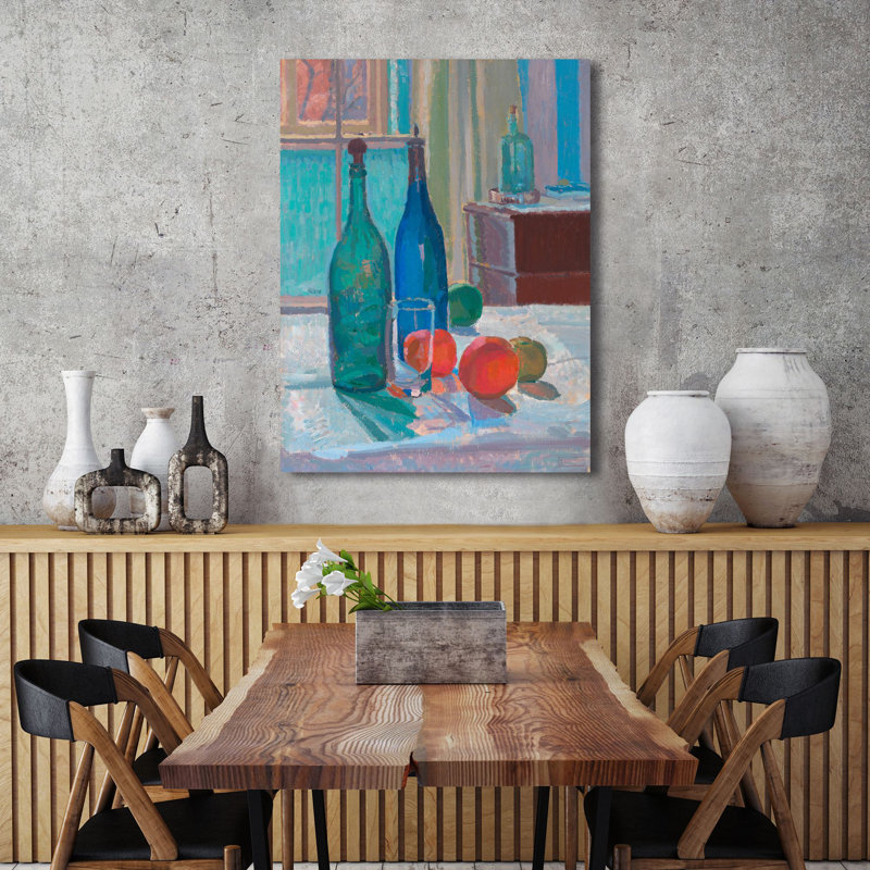 Blue And Green Bottles And Oranges by Spencer Frederick Gore - Wrapped Canvas Painting, 100cm H x 70cm W x 4cm D